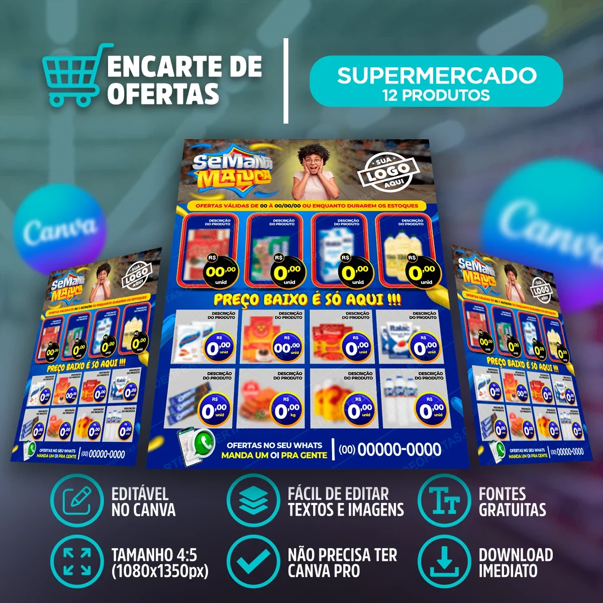 Template de Encarte Ofertas do Dia para Supermercado – 12 Produtos | Canva