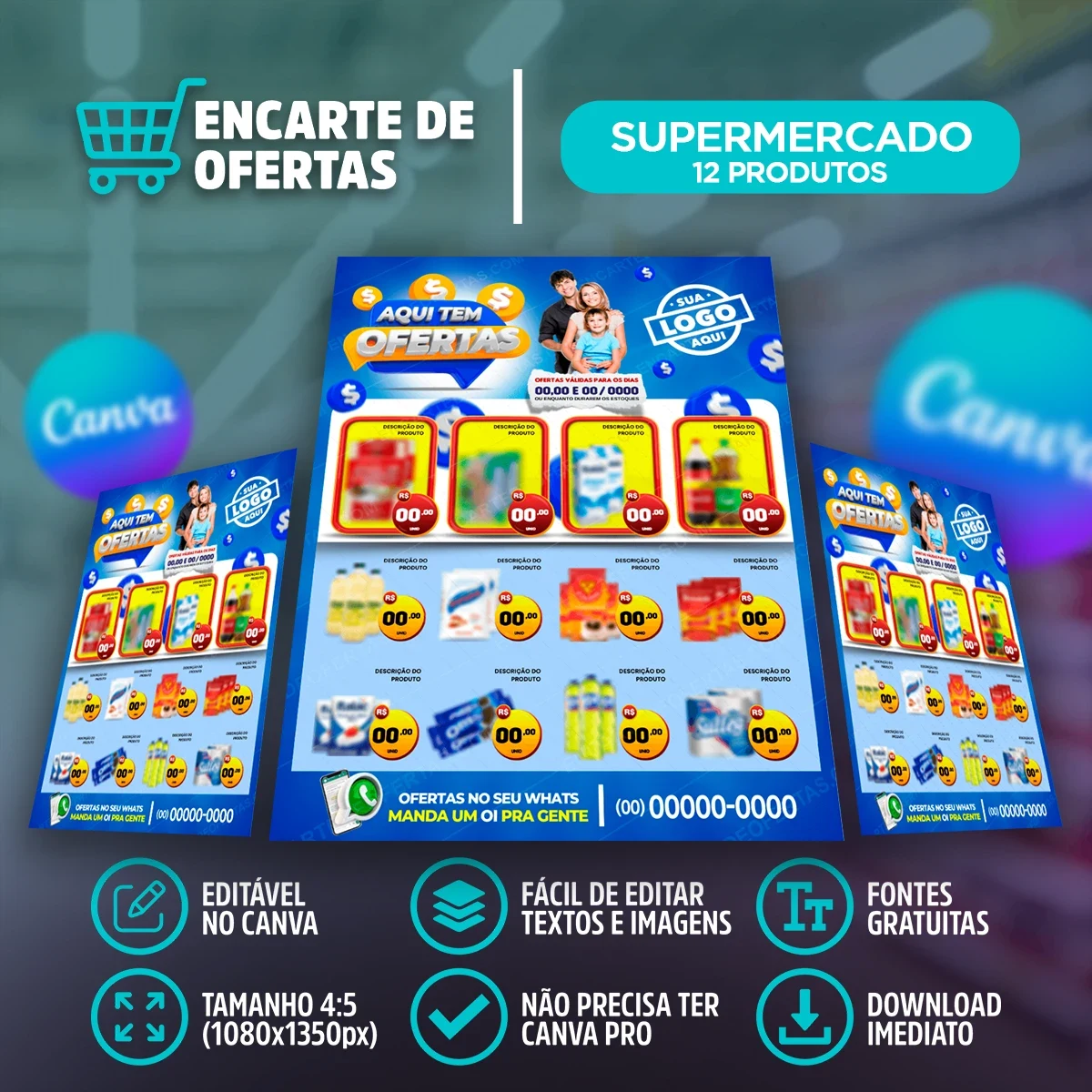 Template de Encarte de Ofertas para Supermercado – 12 Produtos | Canva