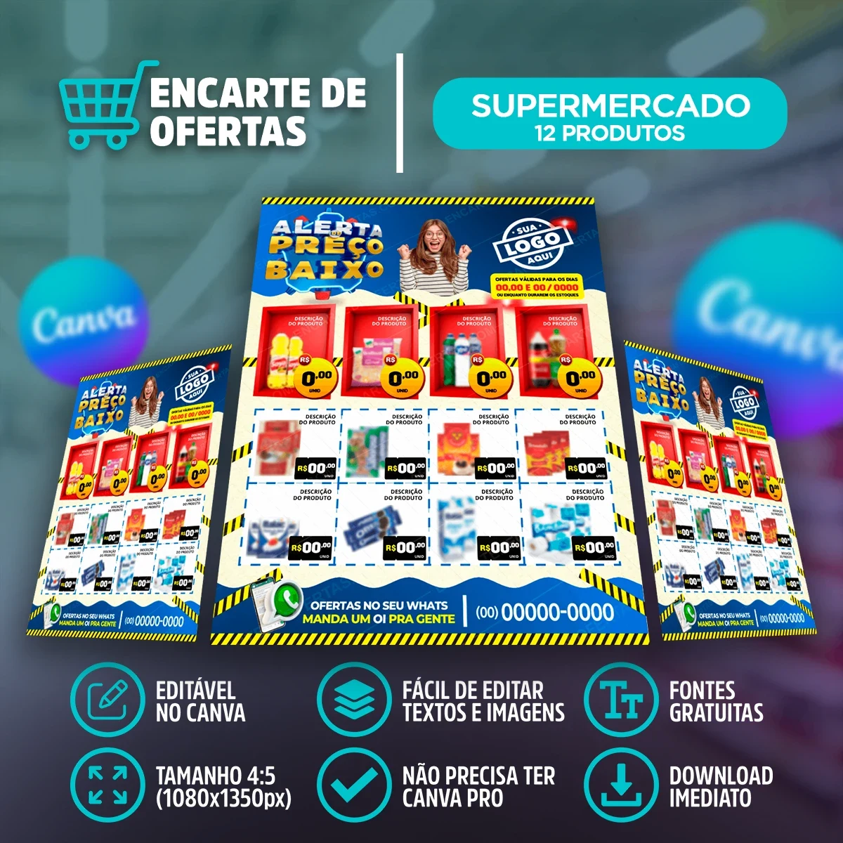 Template de Encarte de Ofertas para Supermercado – 12 Produtos | Canva
