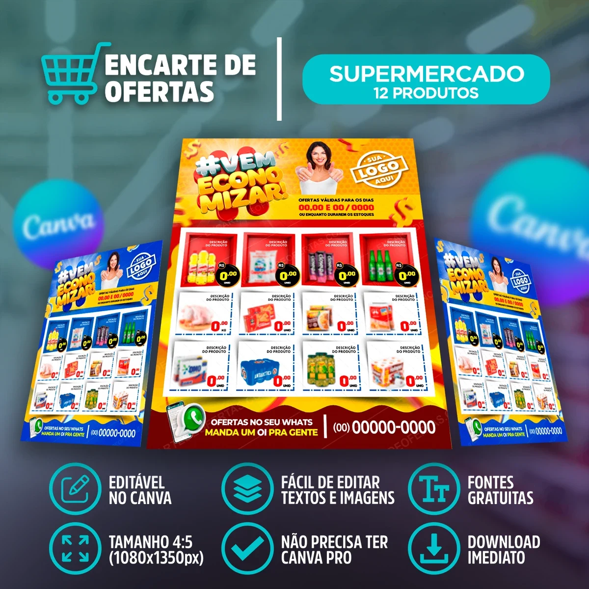 Template de Encarte de Ofertas para Supermercado – 12 Produtos | Canva