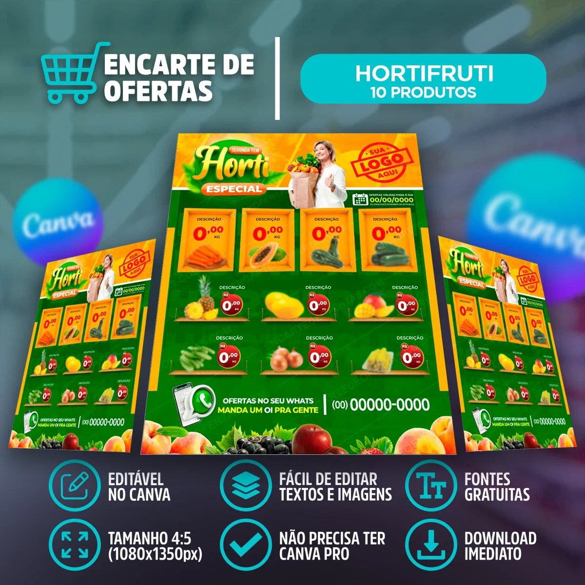 Template de Encarte Horti Especial para Hortifruti – 10 Produtos | Canva