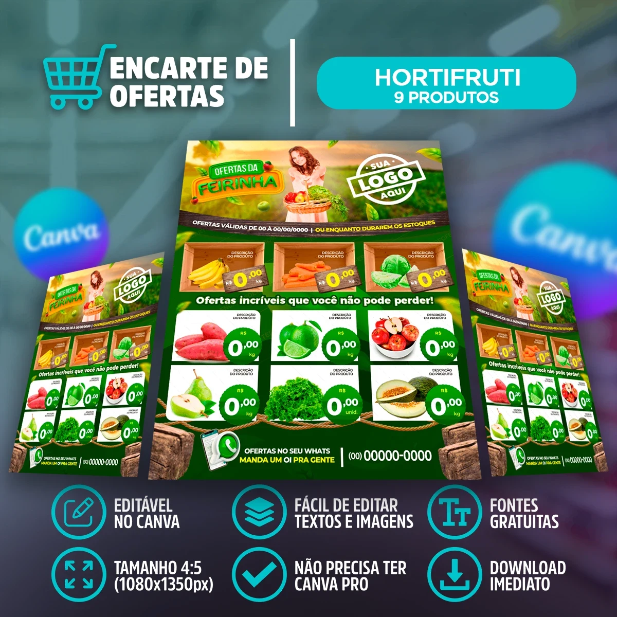 Template de Encarte Ofertas da Feirinha para Hortifruti – 9 Produtos | Canva