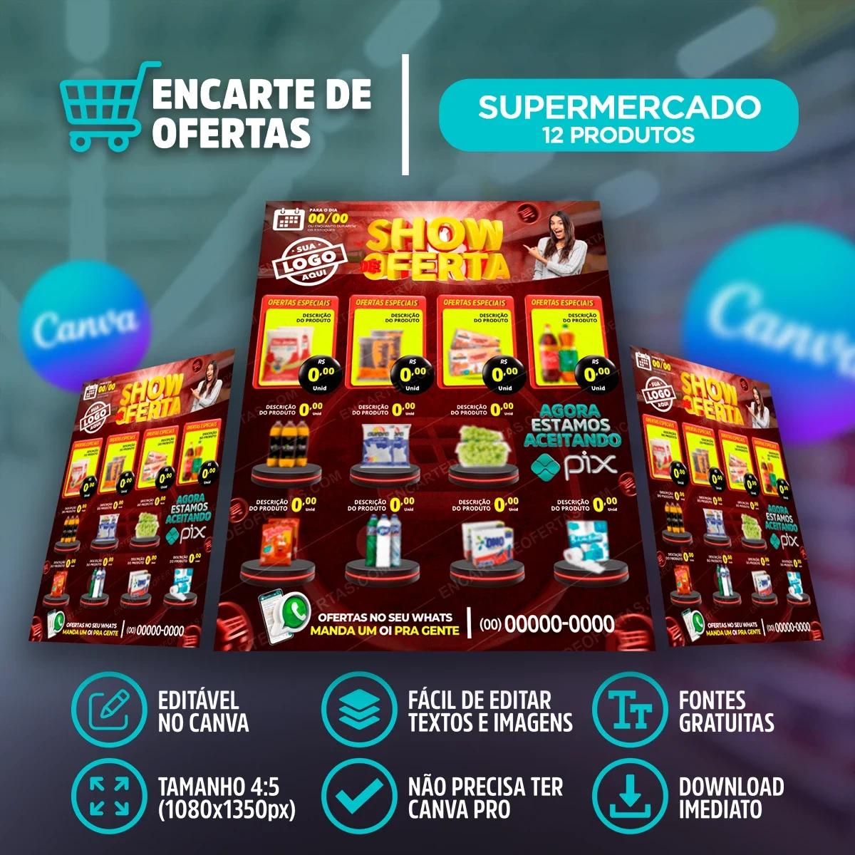 Template de Encarte de Ofertas para Supermercado – 12 Produtos | Canva