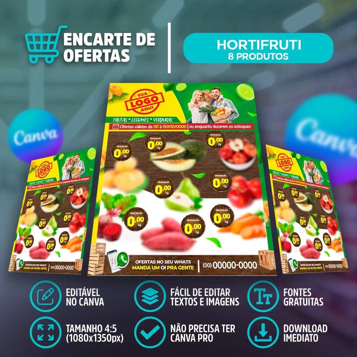 Template de Encarte de Ofertas para Hortifruti – 8 Produtos | Canva