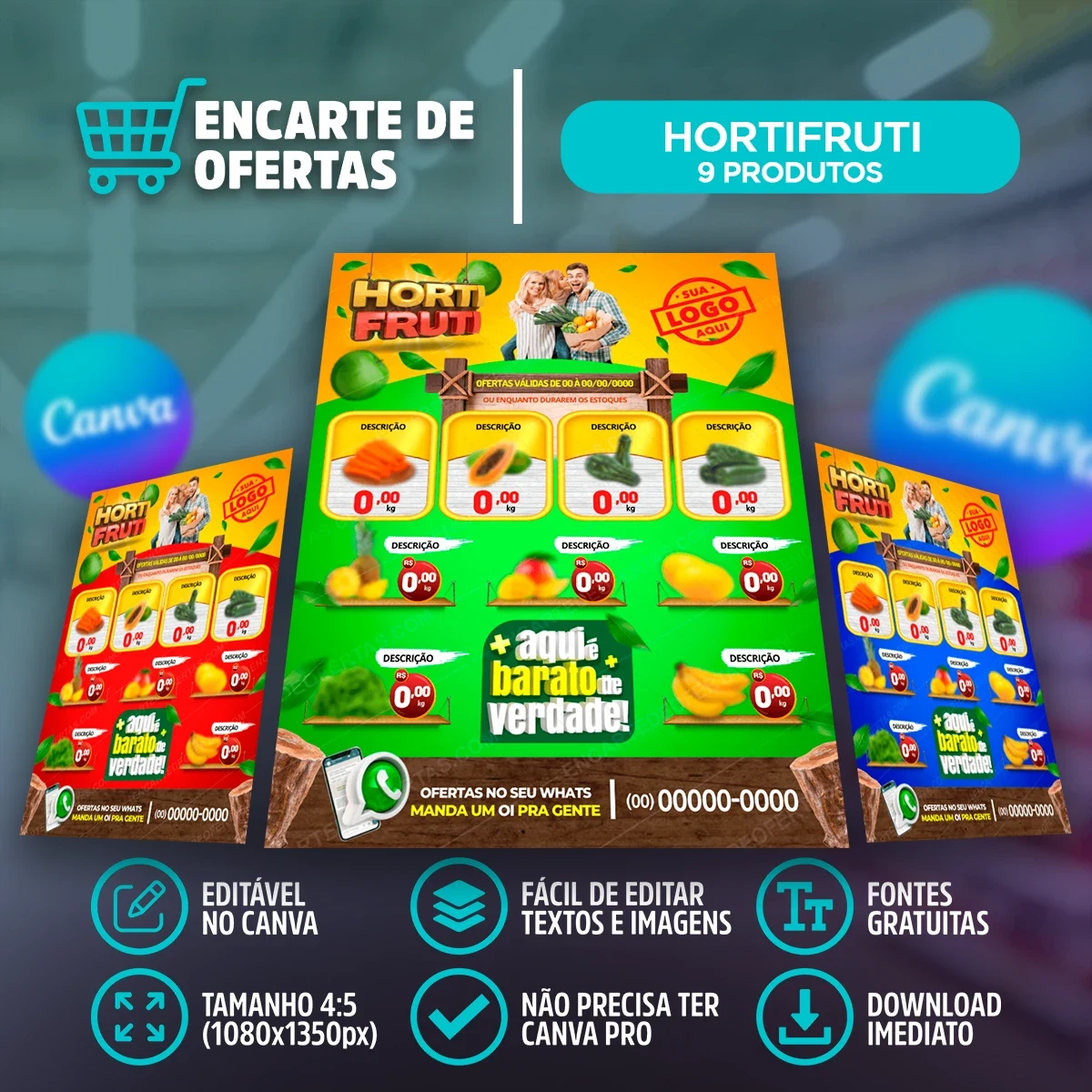 Template de Encarte de Ofertas para Hortifruti – 9 Produtos | Canva
