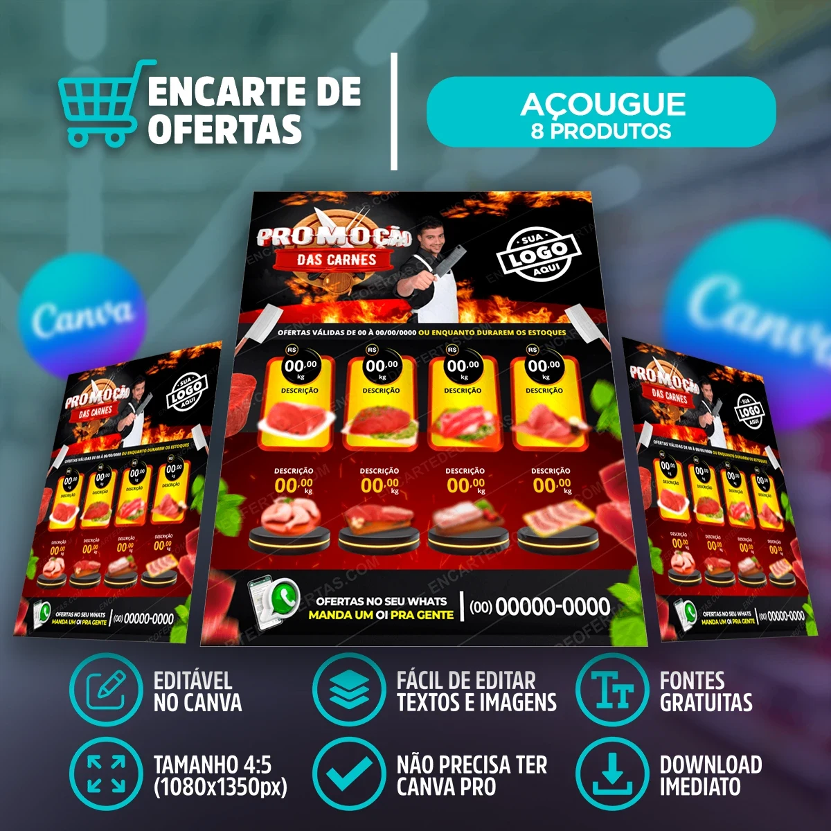 Template de Encarte de Ofertas para Açougue – 8 Produtos | Canva